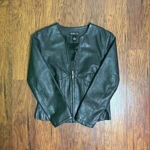 Vintage style & co half zip genuine leather jacket